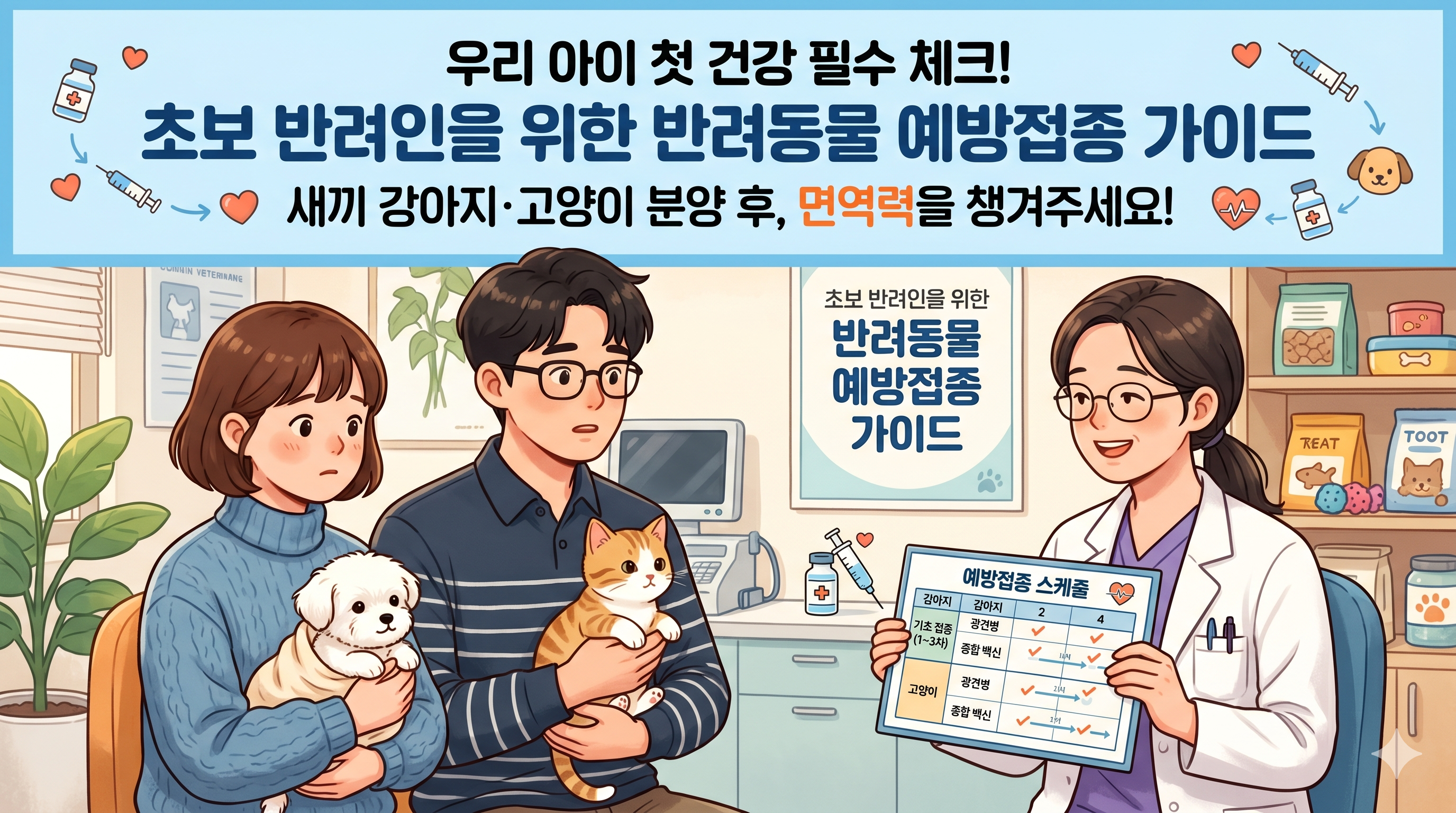 초보 집사 필수! 강아지 고양이 첫 예방접종 후기 및 시기 비용 가이드 (강동구)