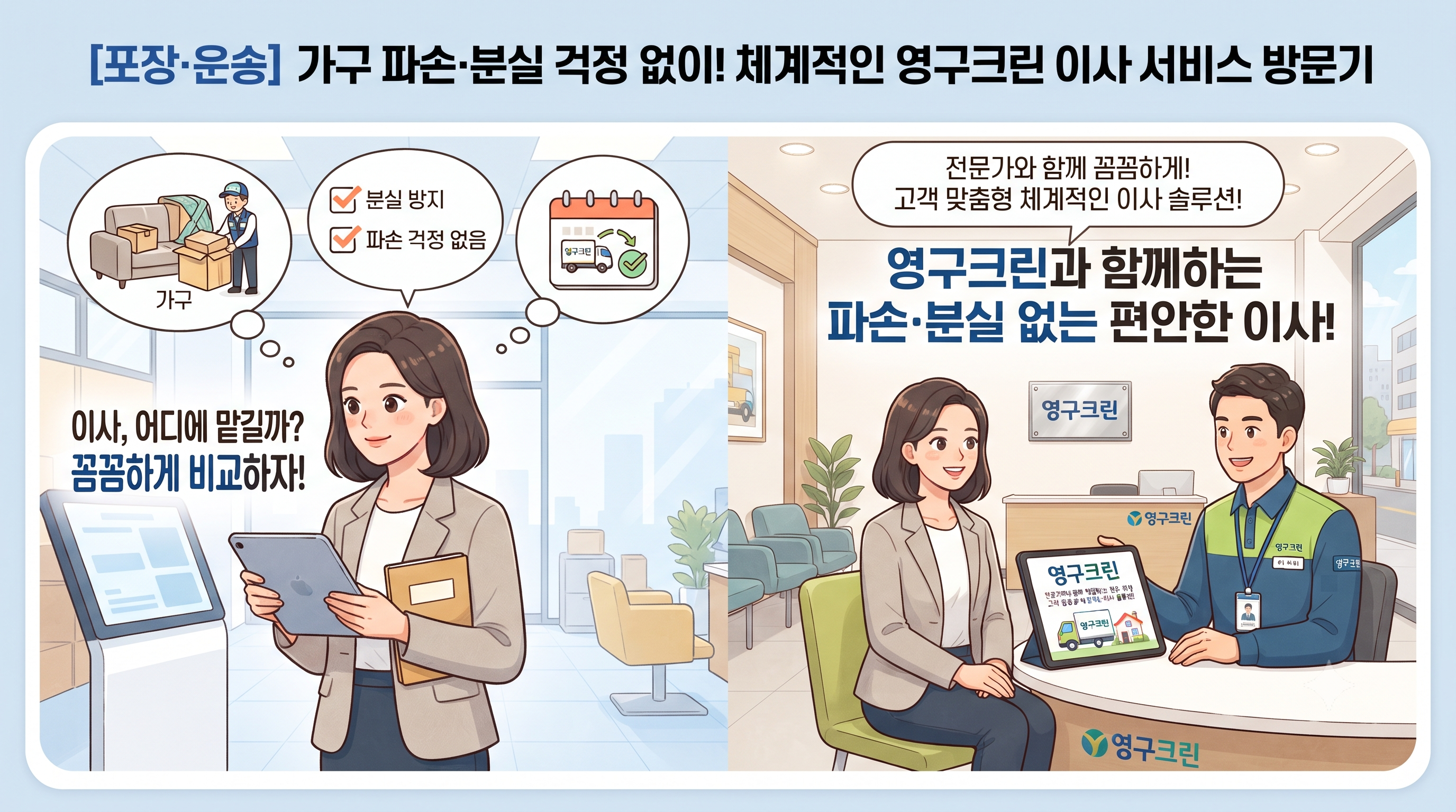 가구 파손 걱정 끝! 강남구 영구크린 포장이사 완벽 후기