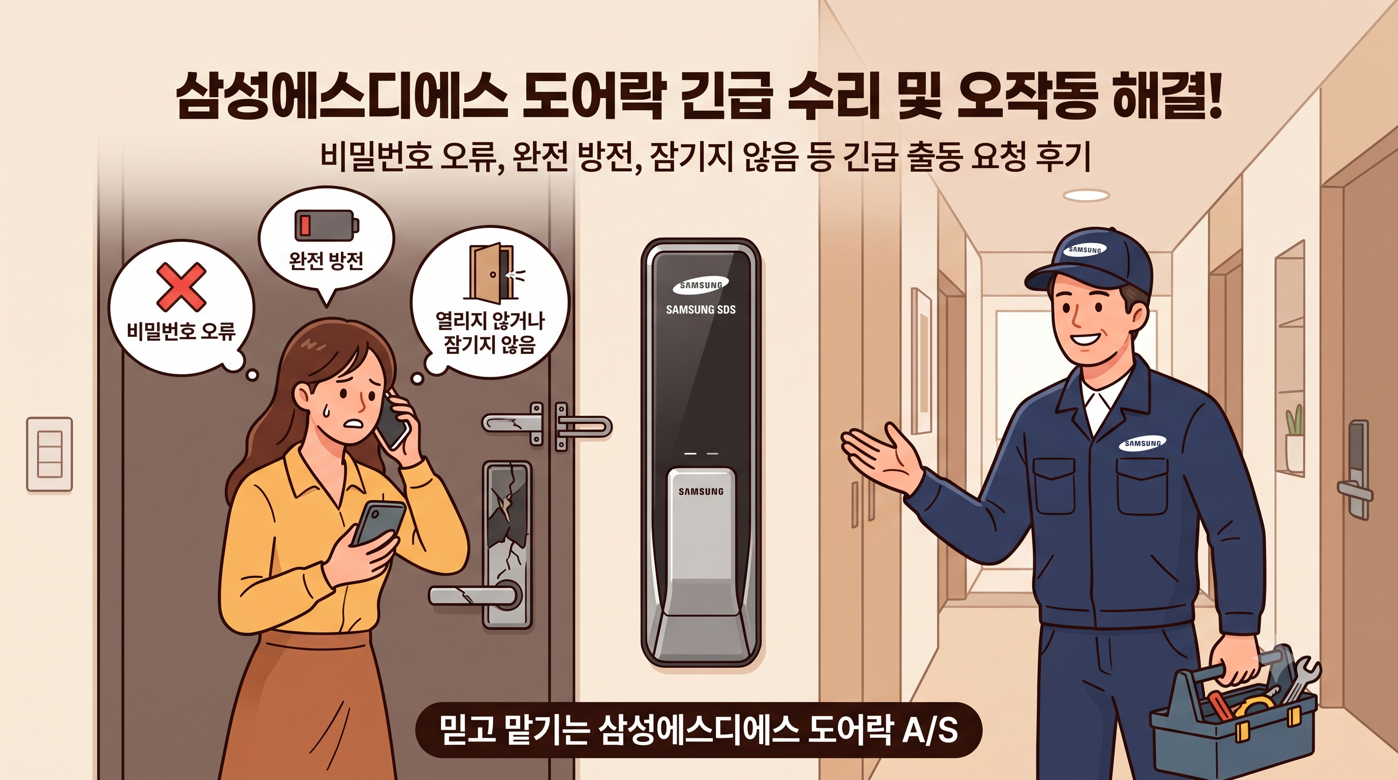 강남구 삼성SDS 디지털 도어락 고장? 당황하지 마세요! 긴급 A/S 출장 수리 가이드